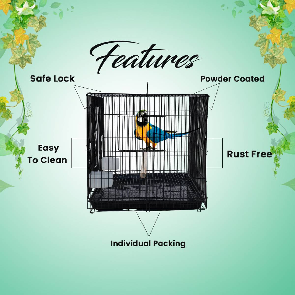 hara 20 Inch Metal Cage – Jet Black Shade for Home & Shop Use Bird Cage — photo 5