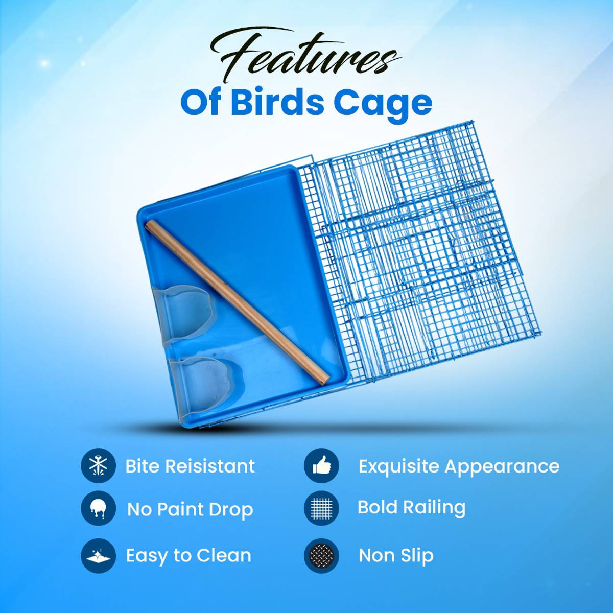 hara Premium 15 Inch Bird Cage in Light Blue Color Bird Cage — photo 4