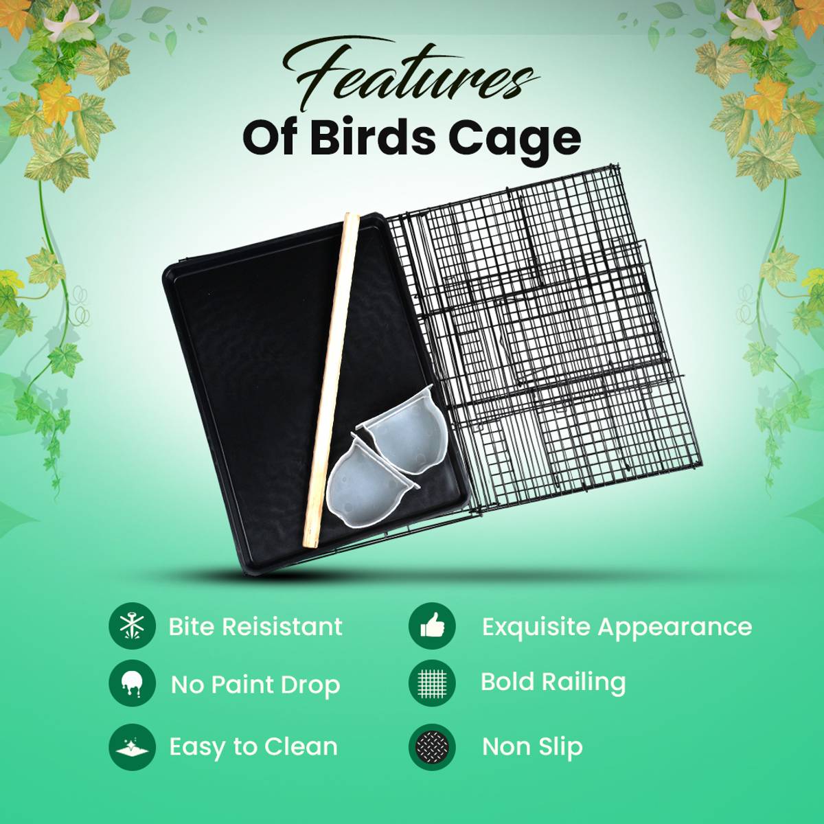 hara 20 Inch Metal Cage – Jet Black Shade for Home & Shop Use Bird Cage — photo 3