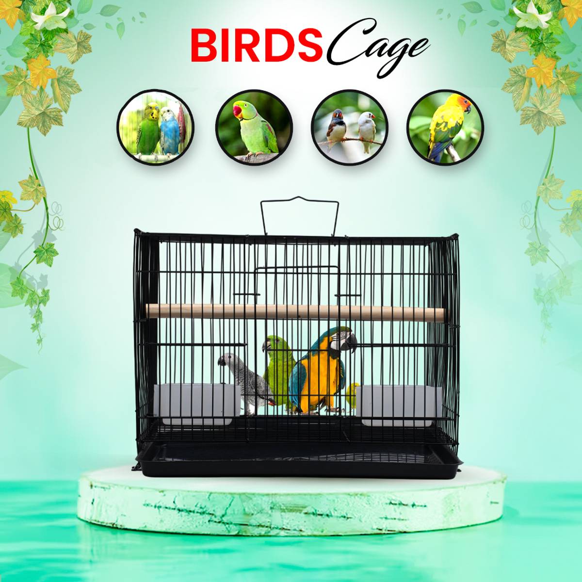 hara 20 Inch Metal Cage – Jet Black Shade for Home & Shop Use Bird Cage — photo 4