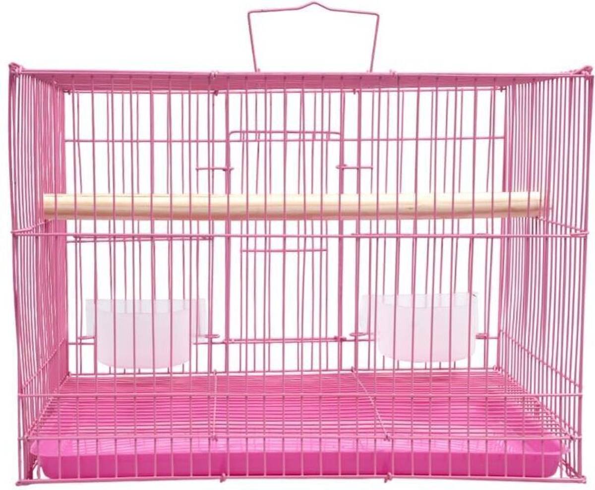 HARA ENTERPRISES 1.25 Ft Pink Cage with Accessories, 38x28x28 cm, Bowl, Non-Slip Base Bird Cage