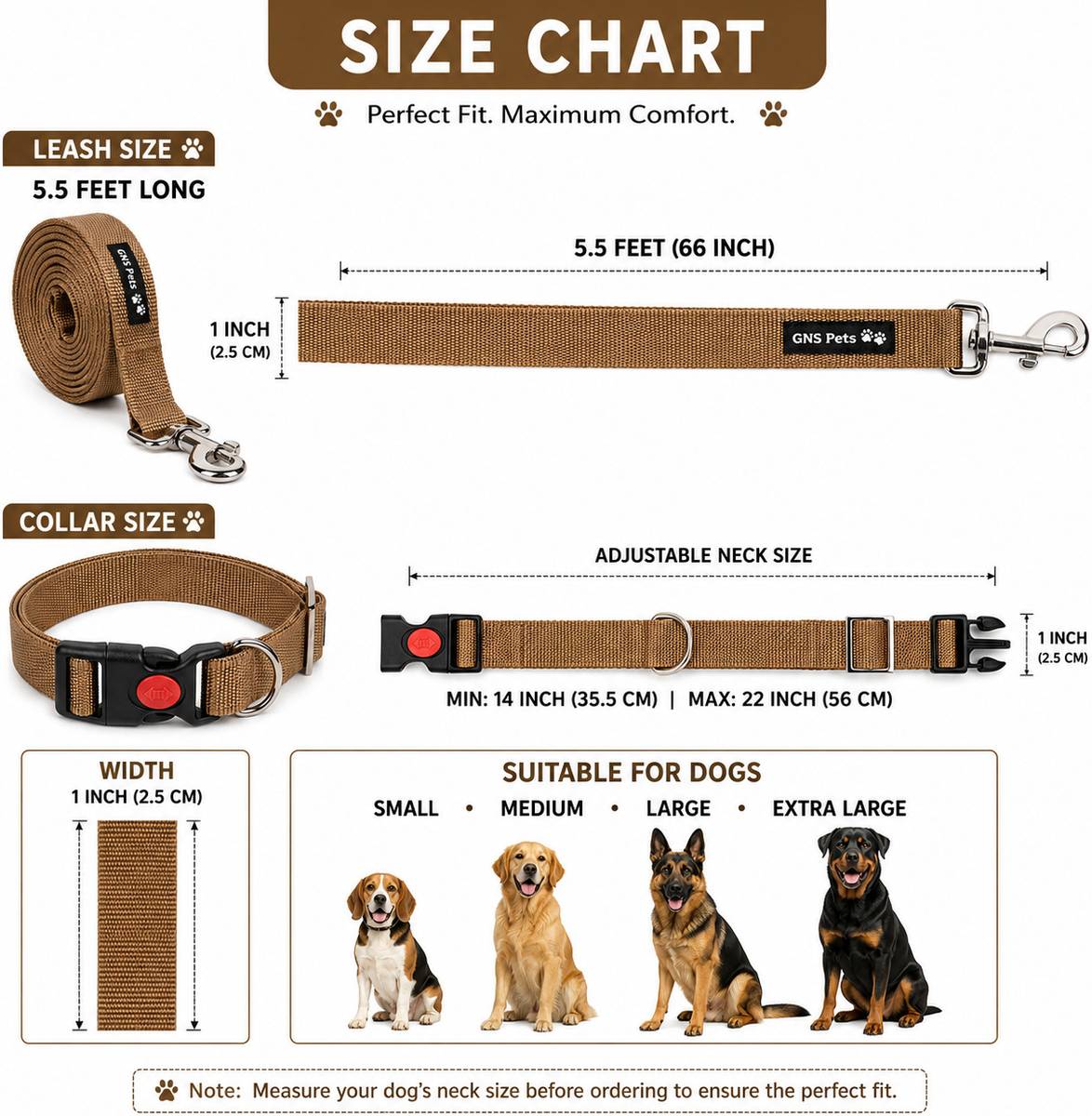 GNS PETS 6 Feet Dog Leash | Double-Stitched Strong Nylon Strap with Brass/SS Hooks 182 cm Dog Strap Leash — photo 3