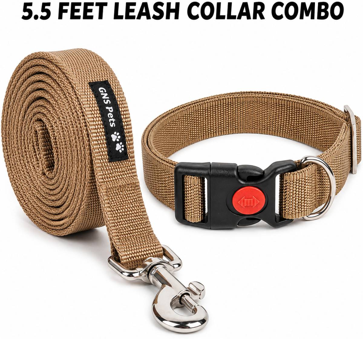 GNS PETS 6 Feet Dog Leash | Double-Stitched Strong Nylon Strap with Brass/SS Hooks 182 cm Dog Strap Leash