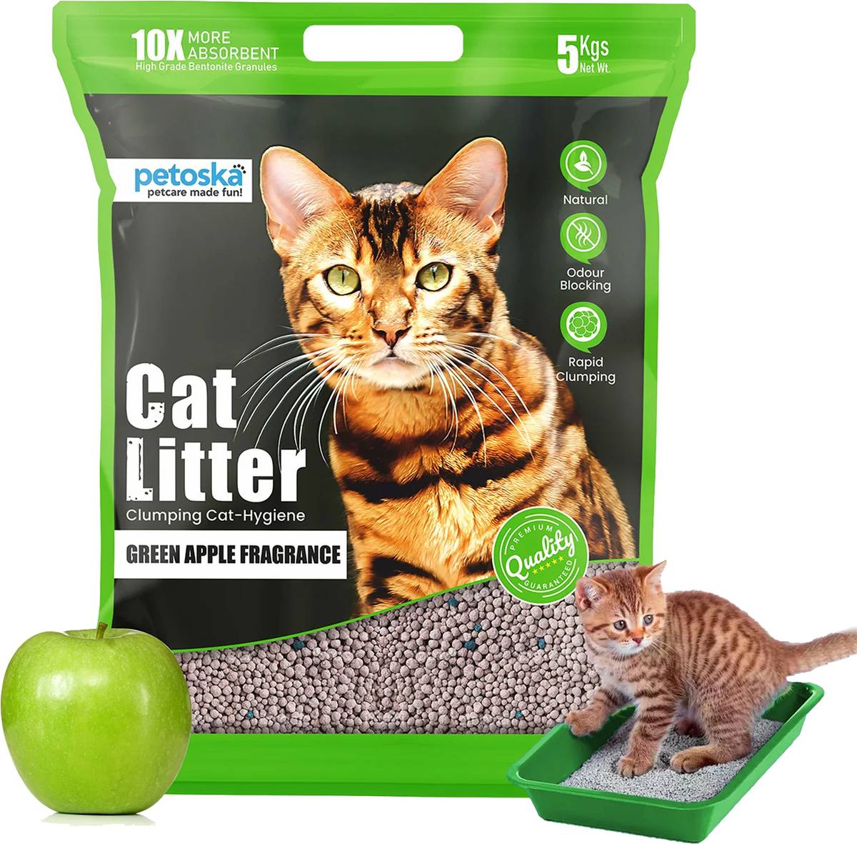 PETOSKA Activated Cat Green Apple Fragrance Pet Litter Tray Refill