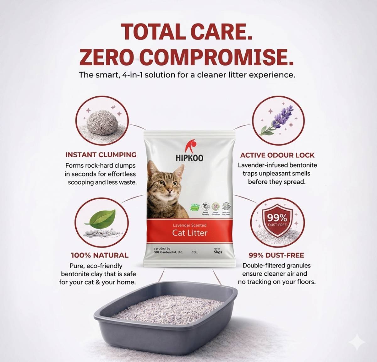 Hipkoo Clumping Bentonite Cat Litter 25 kg | Lavender Scented | Odour Control | Pet Litter Tray Refill — photo 5