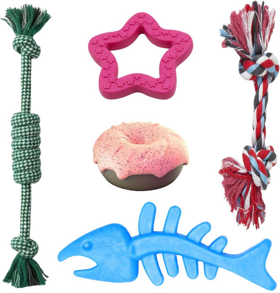 Dog Toy Combo 5 Pack Rope Tug Rubber Teething Toys for Puppies Small Dogs Rubber, Cotton Chew Toy, Rubber Toy For Dog