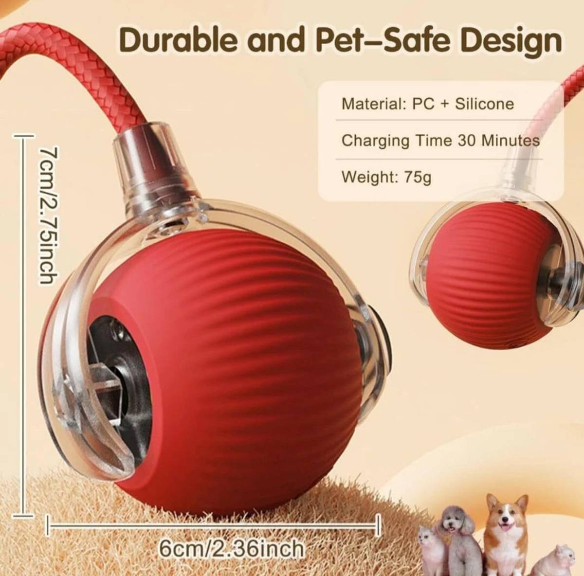 decorvaiz decorvaiz Interactive Cat Ball Toy, New Automatic Premium Smart Self Rolling Silicone, Plastic Ball For Dog & Cat — photo 2