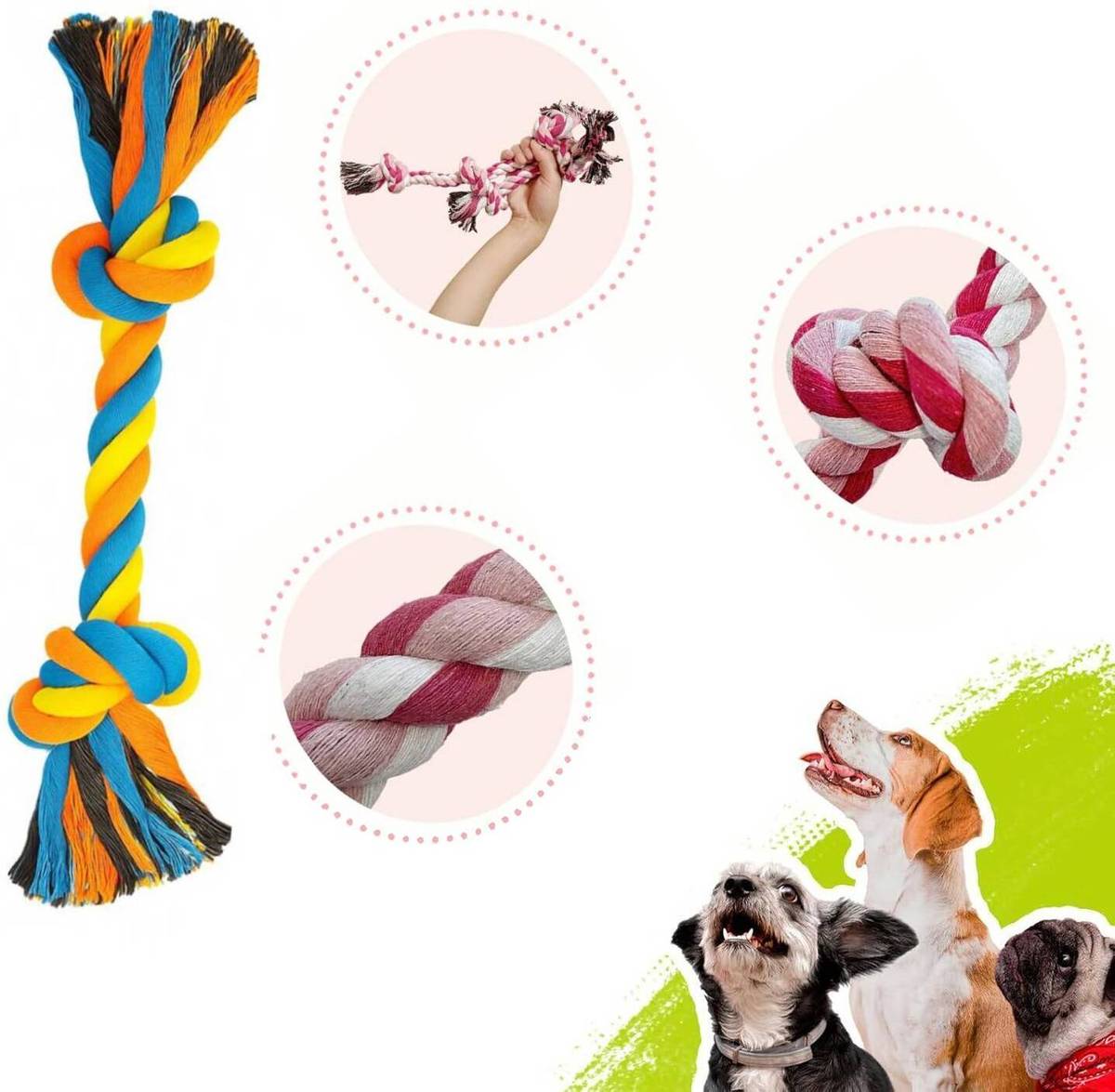PETZLUV Dog Toy Combo Pack | Rope Toys, Chew Bone & Squeaky Chicken Toy for Medium Dogs Cotton Ball, Bone, Squeaky Toy, Tough Toy, Tug Toy, Training Aid, Chew Toy For Dog — photo 2