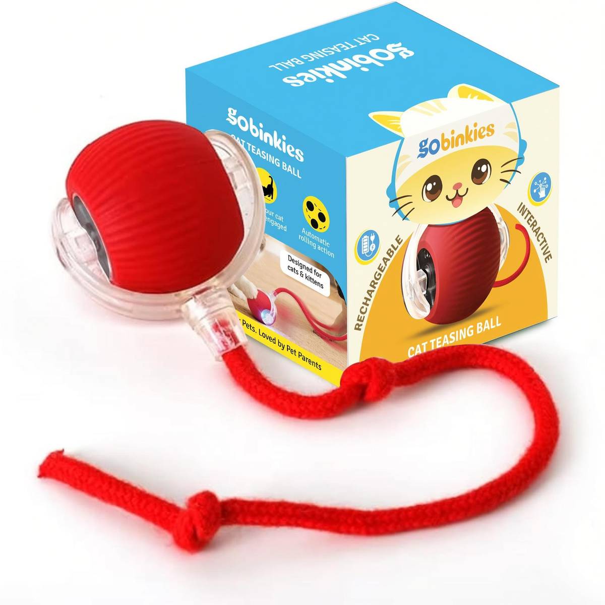 Smart Rolling Interactive Cat & Dog Toy, LED Ball, Type C Rechargeable Silicone Ball For Dog & Cat