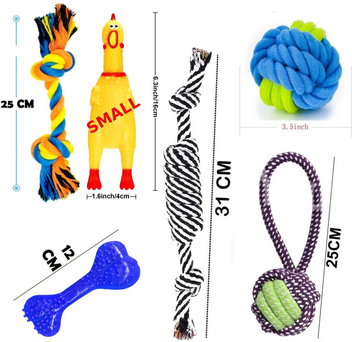 PETZLUV Dog Toy Combo Pack | Rope Toys, Chew Bone & Squeaky Chicken Toy for Medium Dogs Cotton Ball, Bone, Squeaky Toy, Tough Toy, Tug Toy, Training Aid, Chew Toy For Dog — photo 3