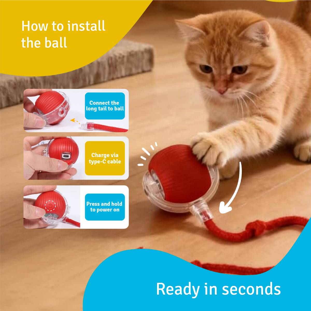 Smart Rolling Interactive Cat & Dog Toy, LED Ball, Type C Rechargeable Silicone Ball For Dog & Cat — photo 4