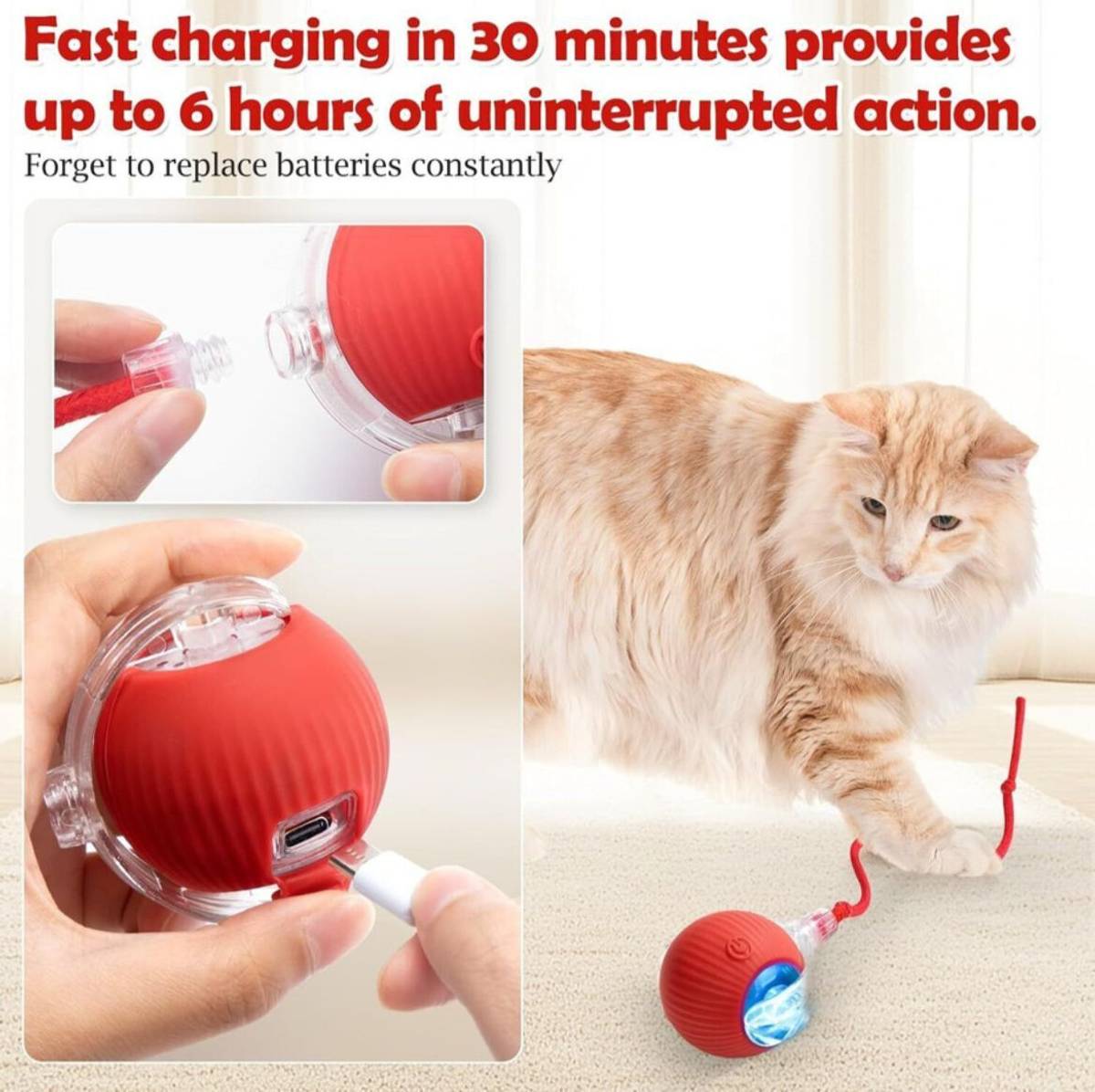 decorvaiz decorvaiz Interactive Cat Ball Toy, New Automatic Premium Smart Self Rolling Silicone, Plastic Ball For Dog & Cat — photo 4