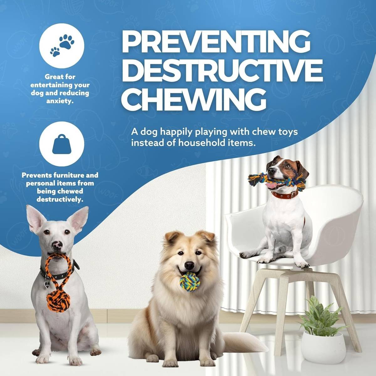 PETZLUV Durable Teething & Tug of War Rope Chew Toys Combo - Bouncy Ball & Rubber Bone Cotton Bone, Ball, Chew Toy, Fetch Toy, Training Aid, Tug Toy For Dog — photo 4