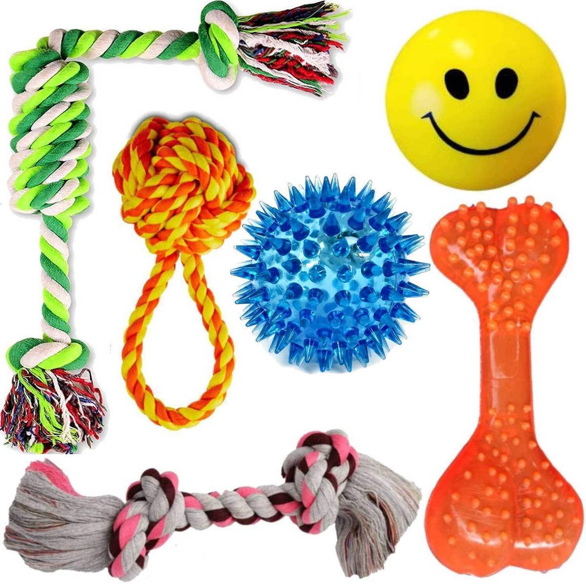 decorvaiz Dog Chew Rope & Squeaky Toy Set -Durable Interactive for Medium Dogs Cotton Ball, Chew Toy, Fetch Toy, Squeaky Toy For Dog & Cat