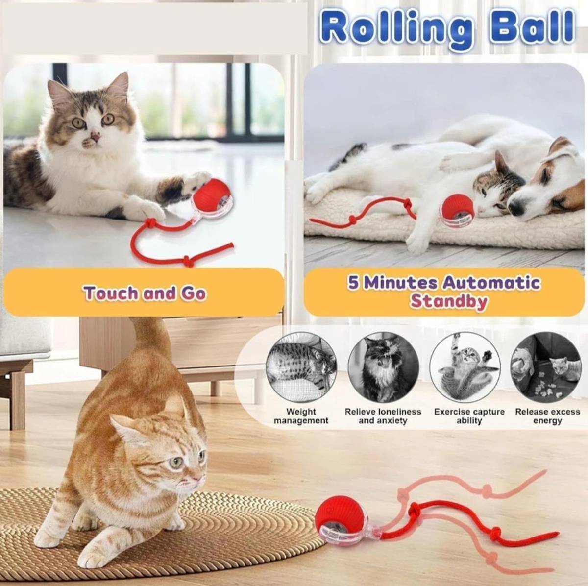 decorvaiz decorvaiz Interactive Cat Ball Toy, New Automatic Premium Smart Self Rolling Silicone, Plastic Ball For Dog & Cat — photo 5