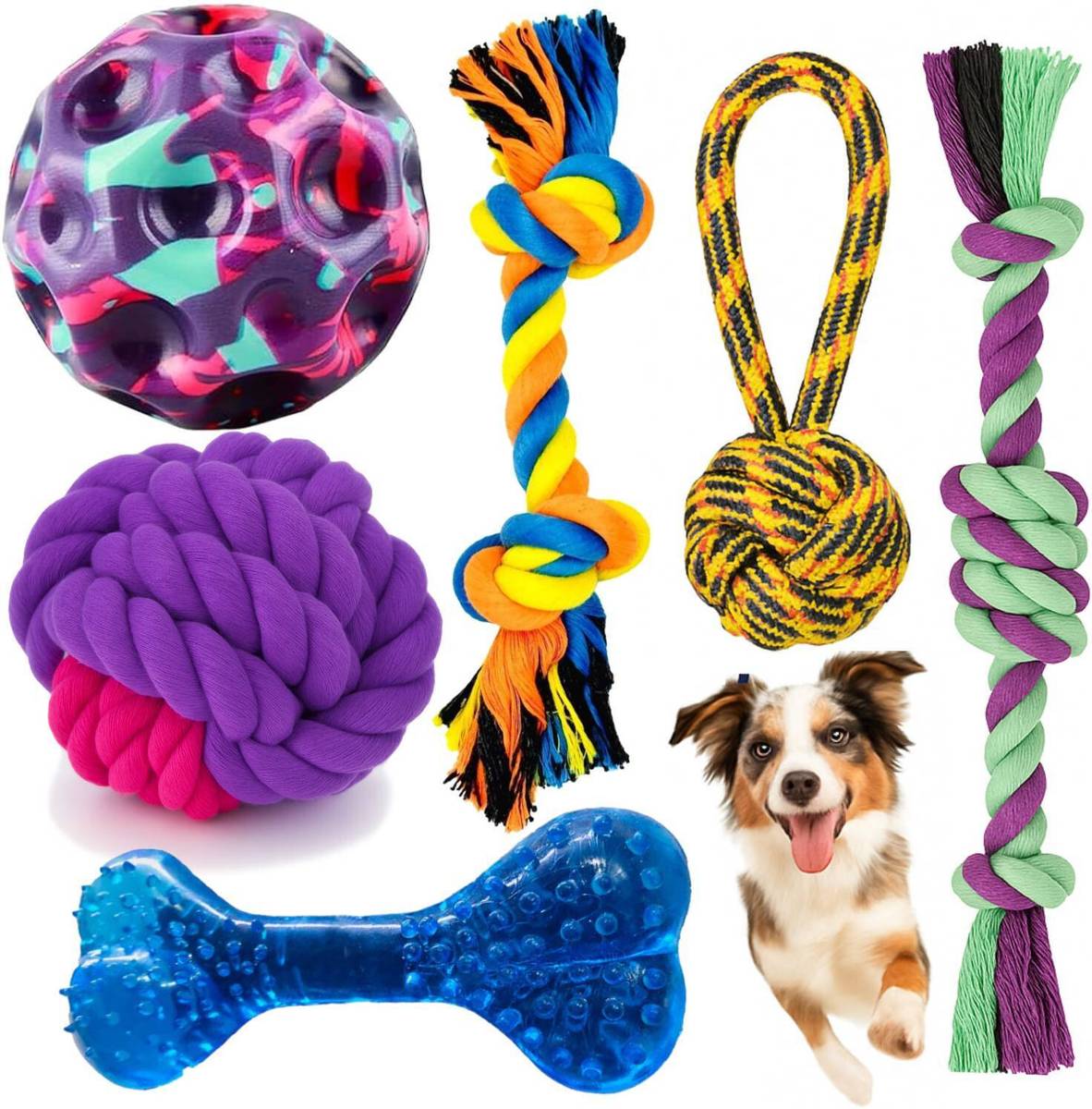 PETZLUV YOUHAVEDEAL 6 in 1 Dog Toy Combo for Medium Dogs –Bouncing Ball, Bone & Rope Toy Cotton Bone, Ball, Chew Toy, Fetch Toy, Training Aid, Tug Toy For Dog