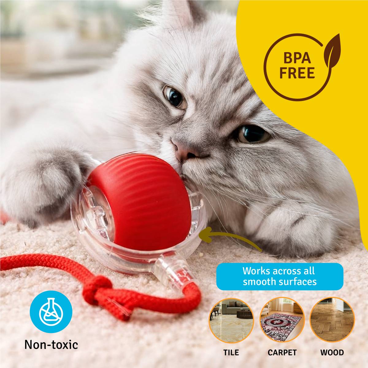 Smart Rolling Interactive Cat & Dog Toy, LED Ball, Type C Rechargeable Silicone Ball For Dog & Cat — photo 5