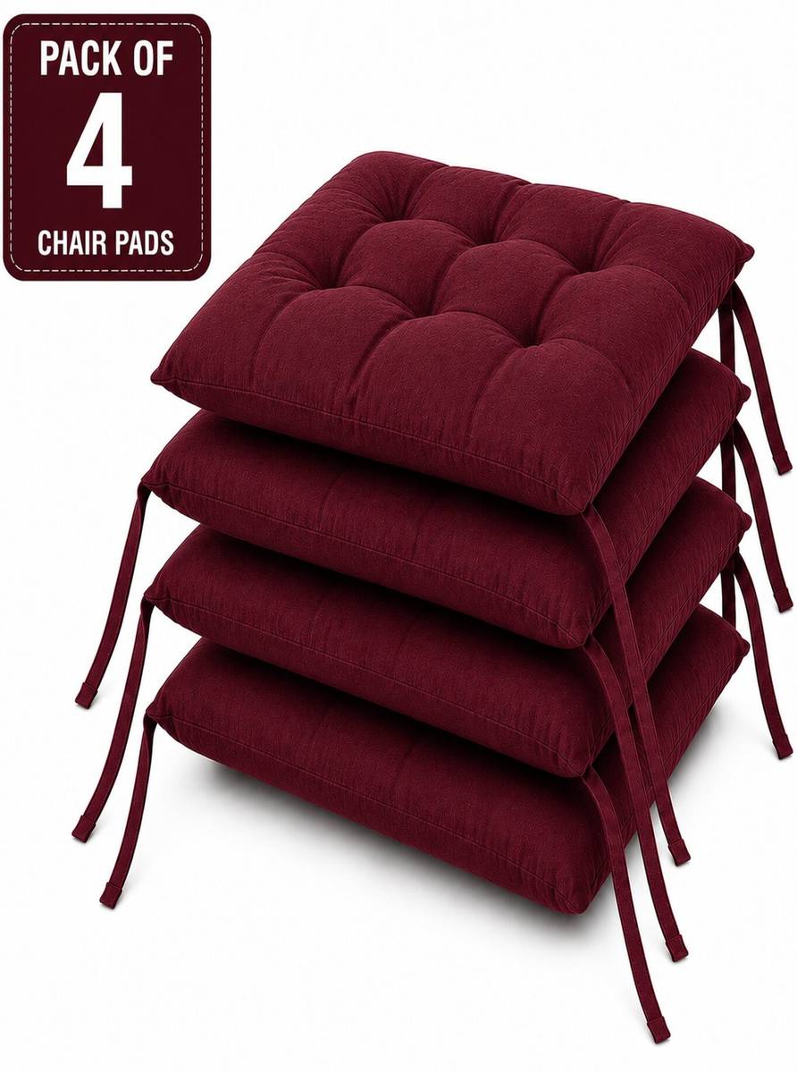SANJU BROTHER Microfibre Chair Pad Pack of 4 Solid