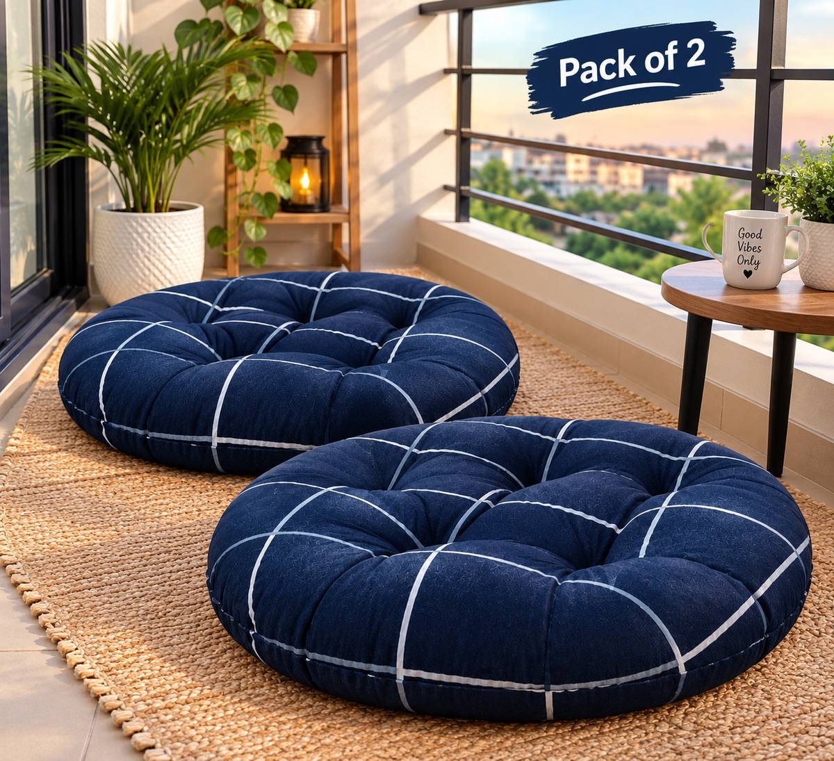 Cotton, Microfibre Chair Pad Pack of 2 Printed ROUND CHAIR PAD PRIMIUM