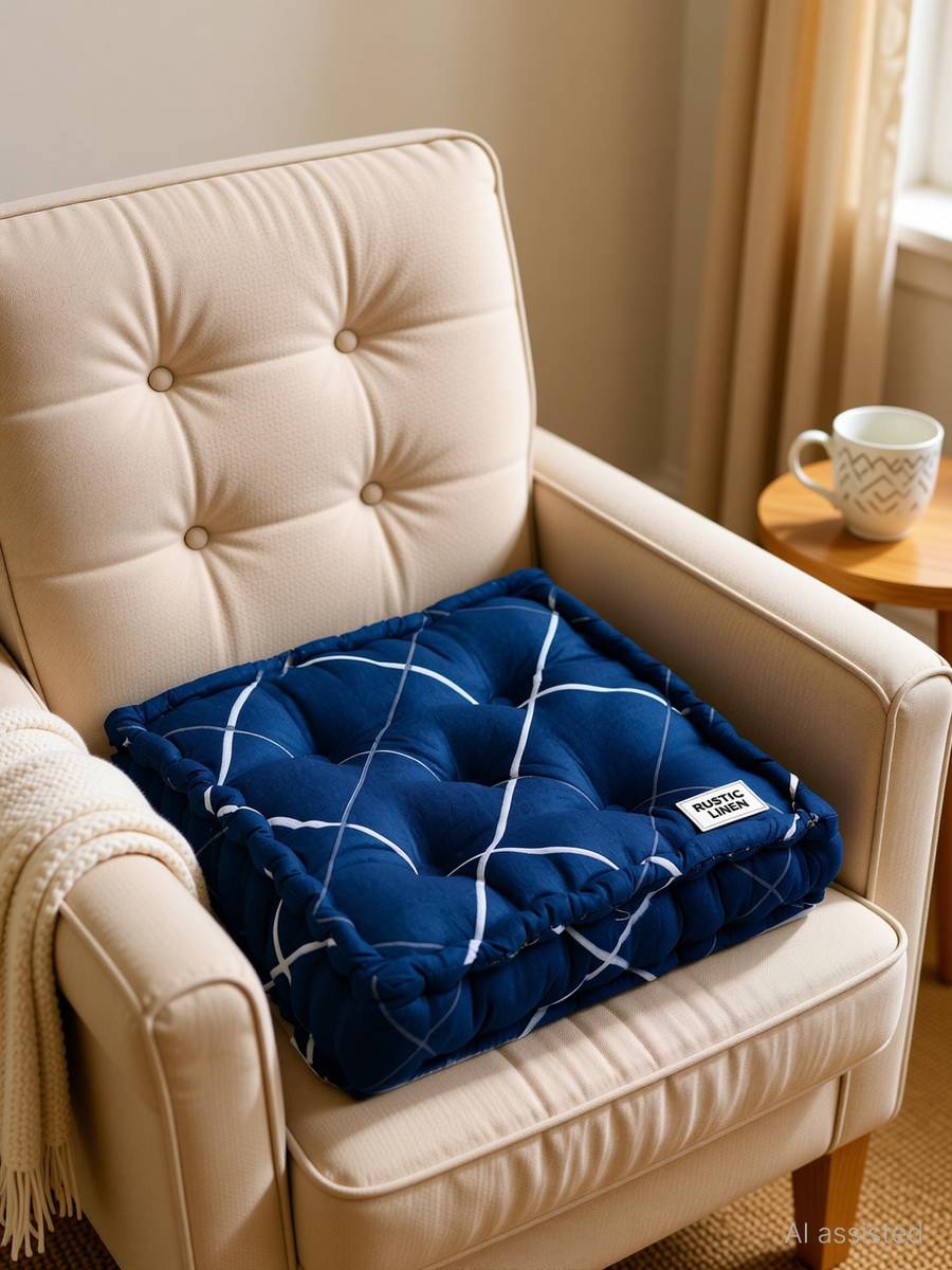 RUSTIC LINEN Cotton Chair Pad Pack of 1 Stripes