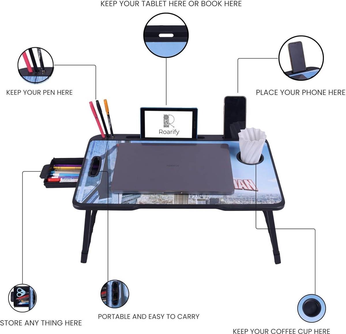 Premium Wooden Portable Study Table & Laptop Desk for Kids & Adults (Spiderman) Wood Portable Laptop Table — photo 3