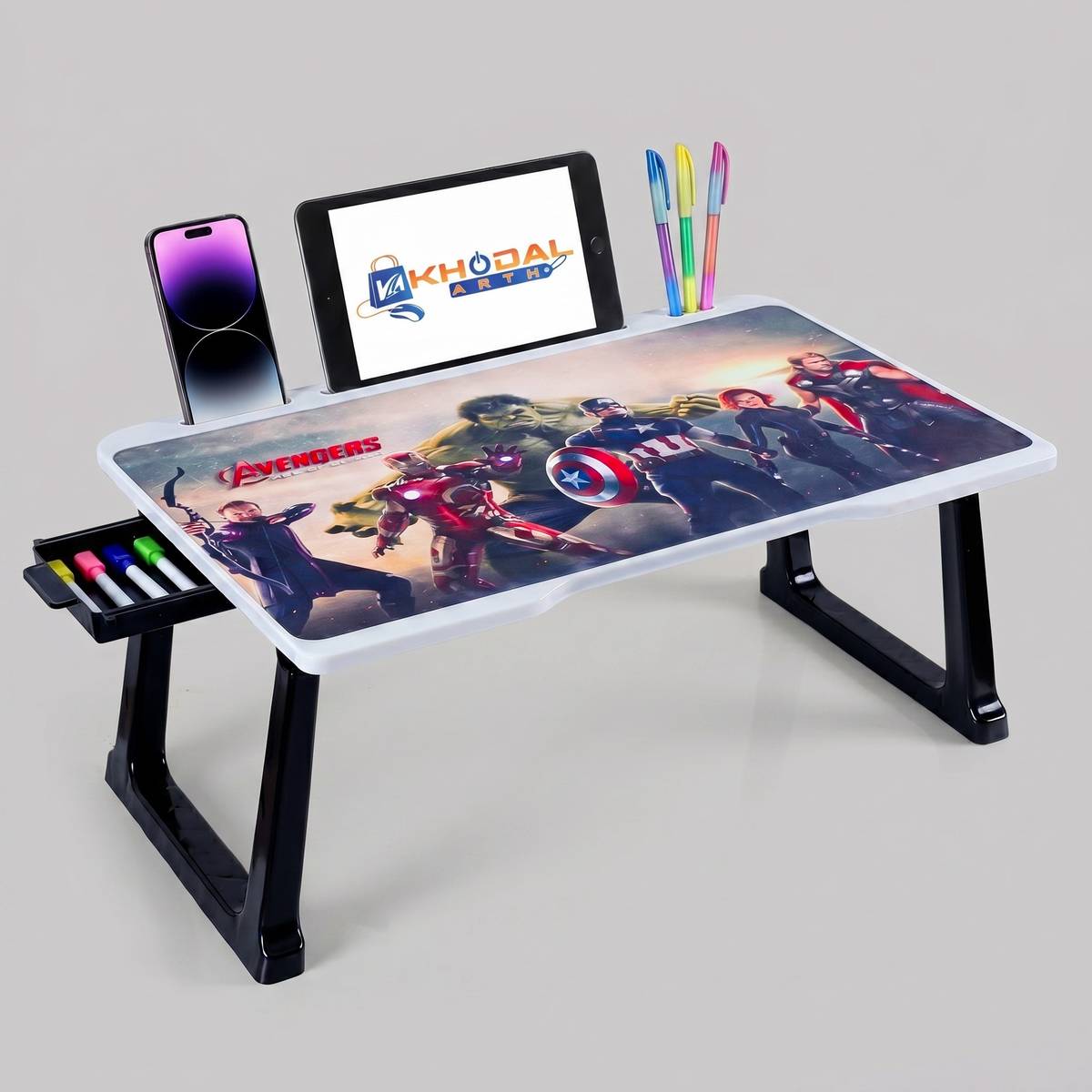 KHODAL ARTH Extra Stable Rust Free Heavy Legs Portable Laptop Study Table | White Bidding Wood Portable Laptop Table