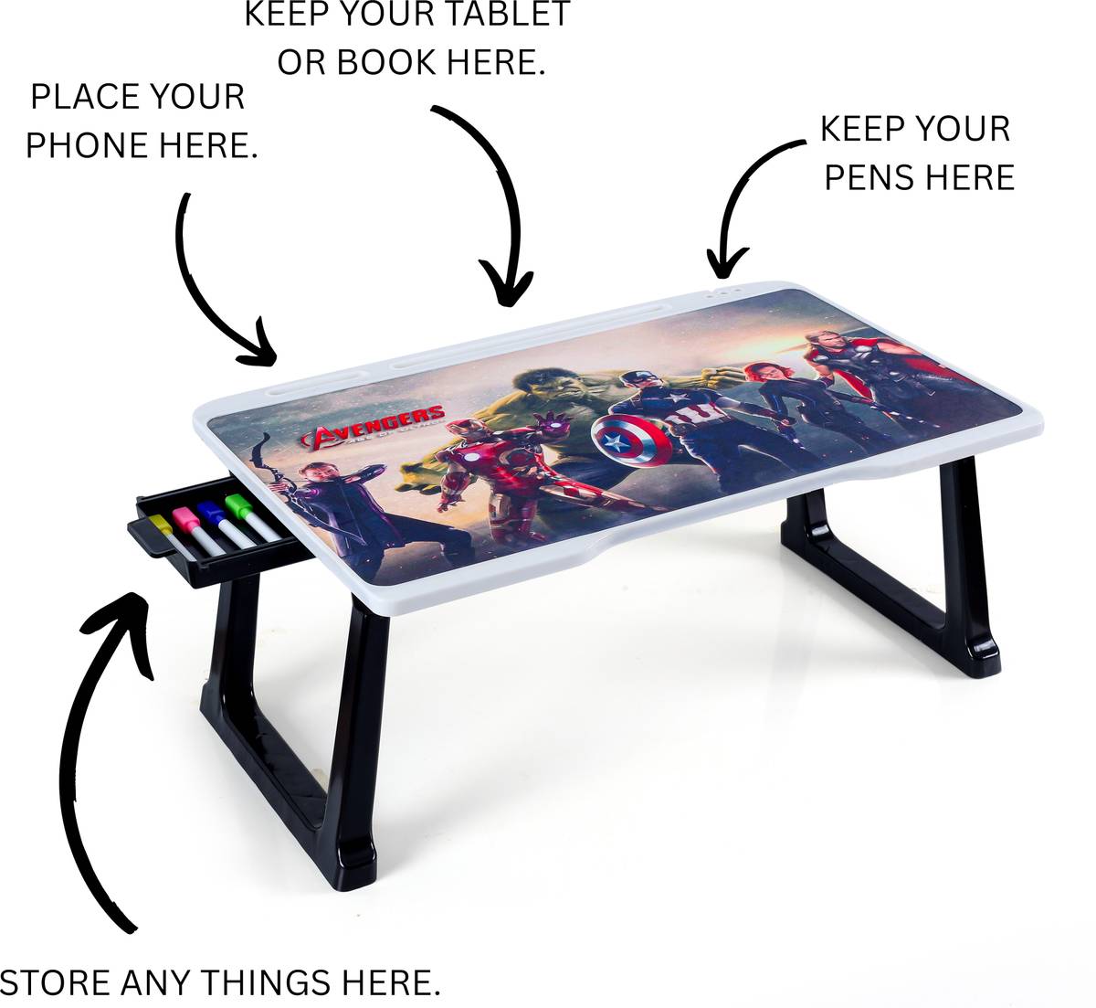 KHODAL ARTH Extra Stable Rust Free Heavy Legs Portable Laptop Study Table | White Bidding Wood Portable Laptop Table — photo 4