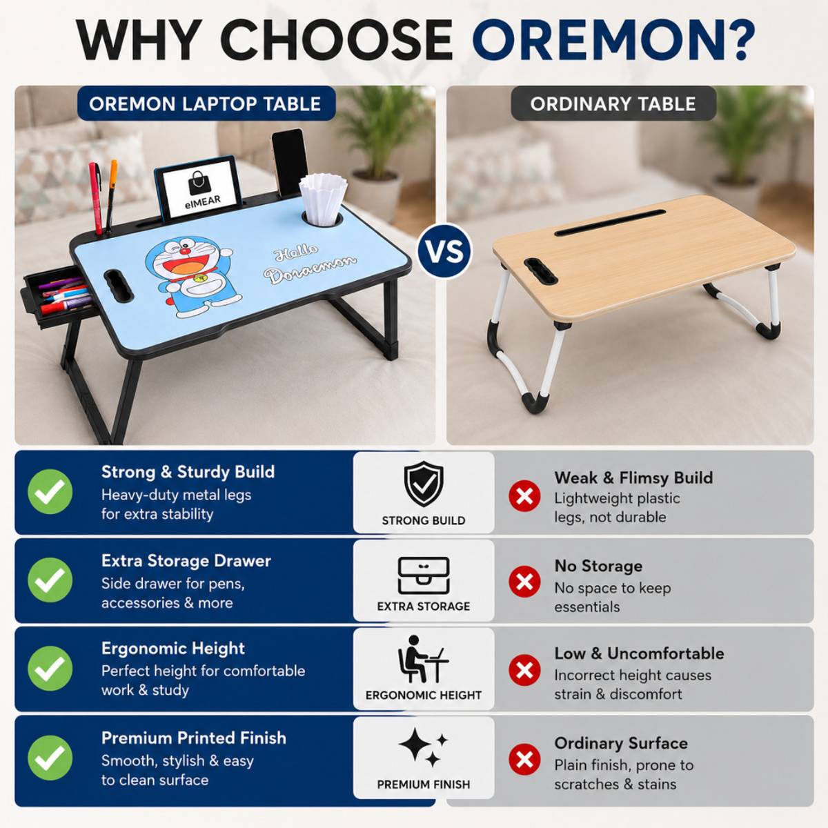 Doremon Kids Study Table Wood Portable Laptop Table — photo 3