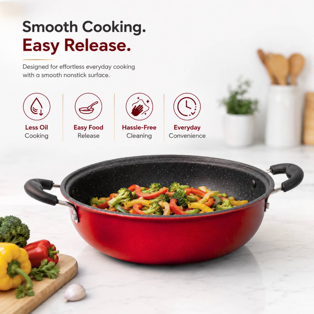 Premium Red Non-Stick Kadhai - Gas & Induction Compatible Kadhai 24 cm diameter 2.5 L capacity — photo 2