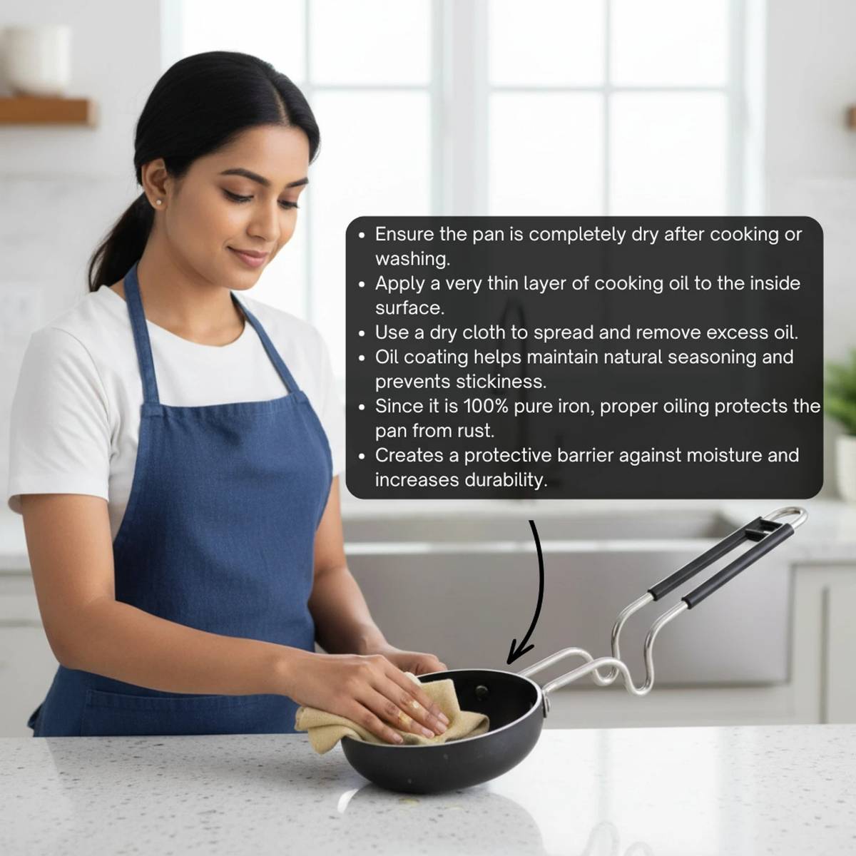 Rk Eco Iron Tadka Pan (Pre-Seasoned Pure Iron) Tadka Pan 12 cm diameter 0.2 L capacity — photo 3