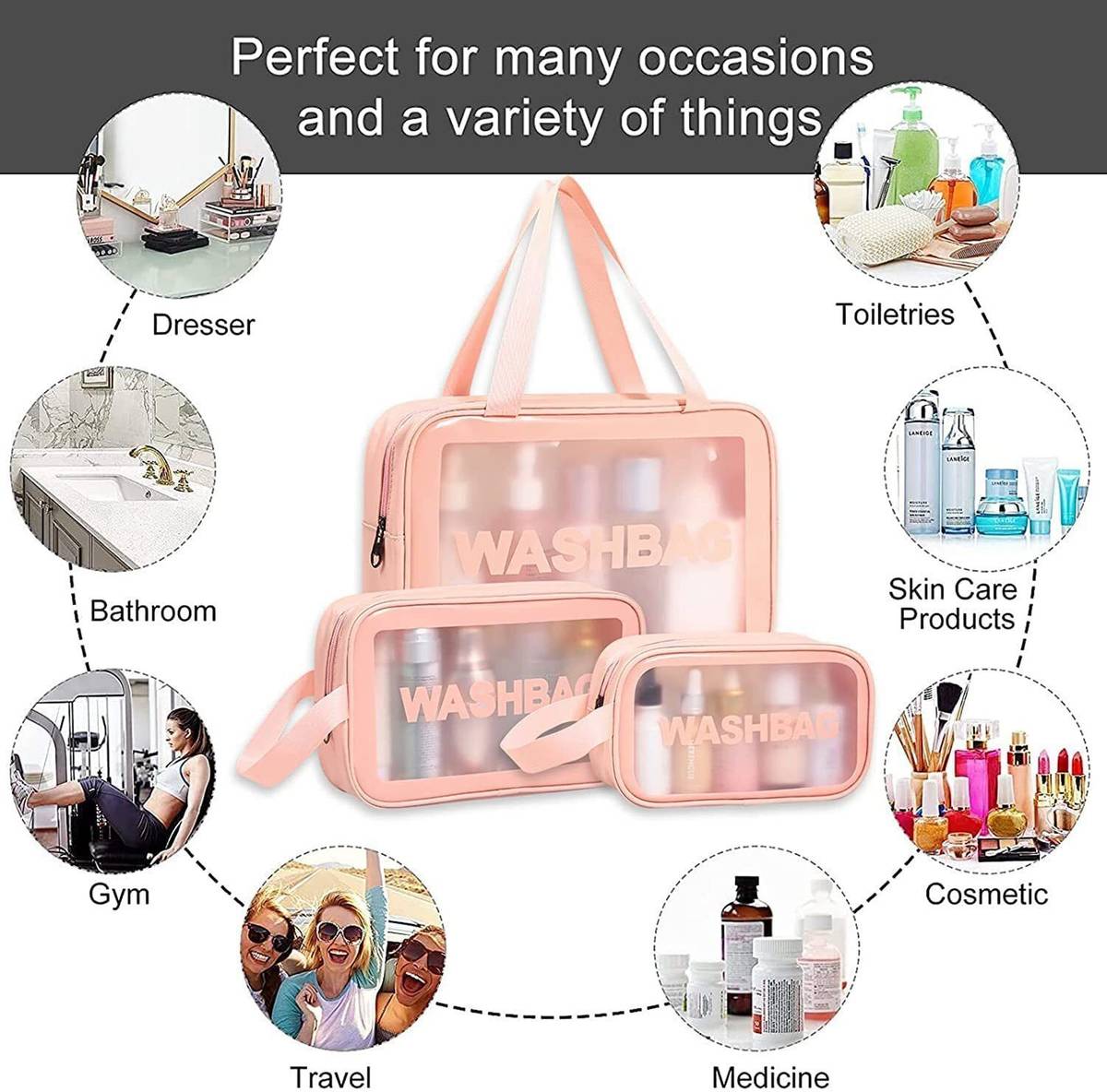 Broview 3 PCS Cosmetic Bag Pouch Transparent Pvc Travel Toiletry Makeup Wash Bag Pouch — photo 2