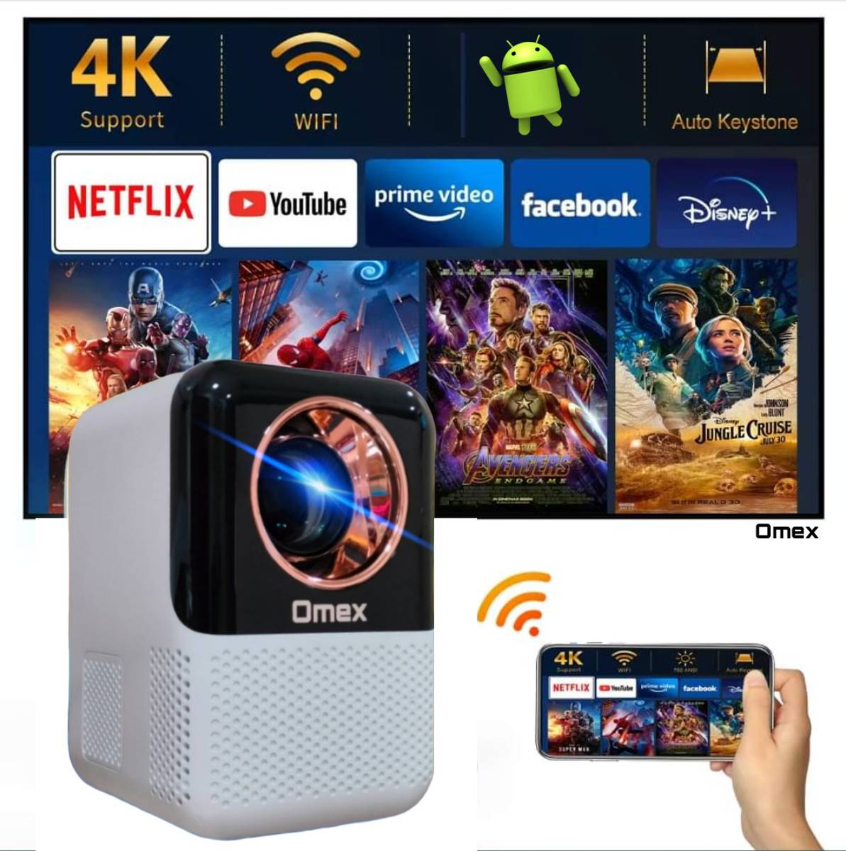 Omex M9 WI-FI Miracast 1280P HD Smart Home Theater LED Video Projector (2200 lm / 2 Speaker / Wireless / Remote Controller) Portable Projector — photo 5