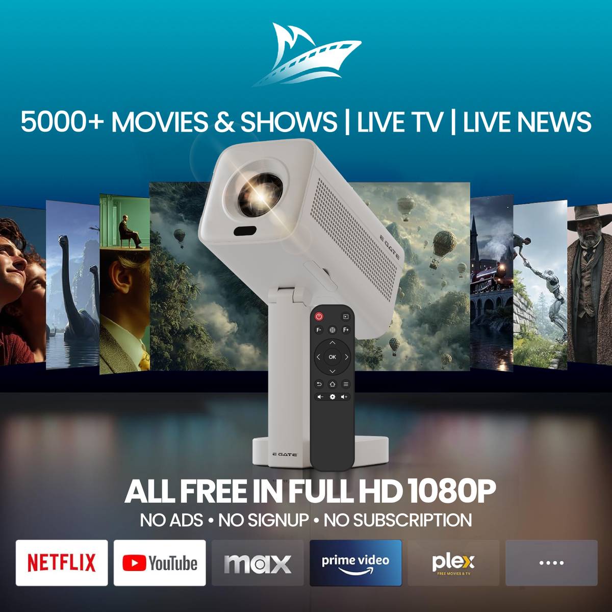 Egate Atom 4X Automatic Android Projector|Native 1080p| Auto Keystone|400 ISO|Live TV (10000 lm / 1 Speaker / Wireless / Remote Controller) ,with Netflix, Prime, Hotstar, USB-HDMI ARC+CEC, HDR+HLG, WiFi 6-BT, Screen Mirroring Projector — photo 5