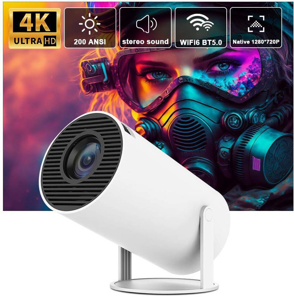 roxfire HY300 PRO Portable Projector, Support 4K 1080P with Dual-Band WIFI6 5G Wireless (36000 lm / 1 Speaker / Wireless / Remote Controller) Portable Projector