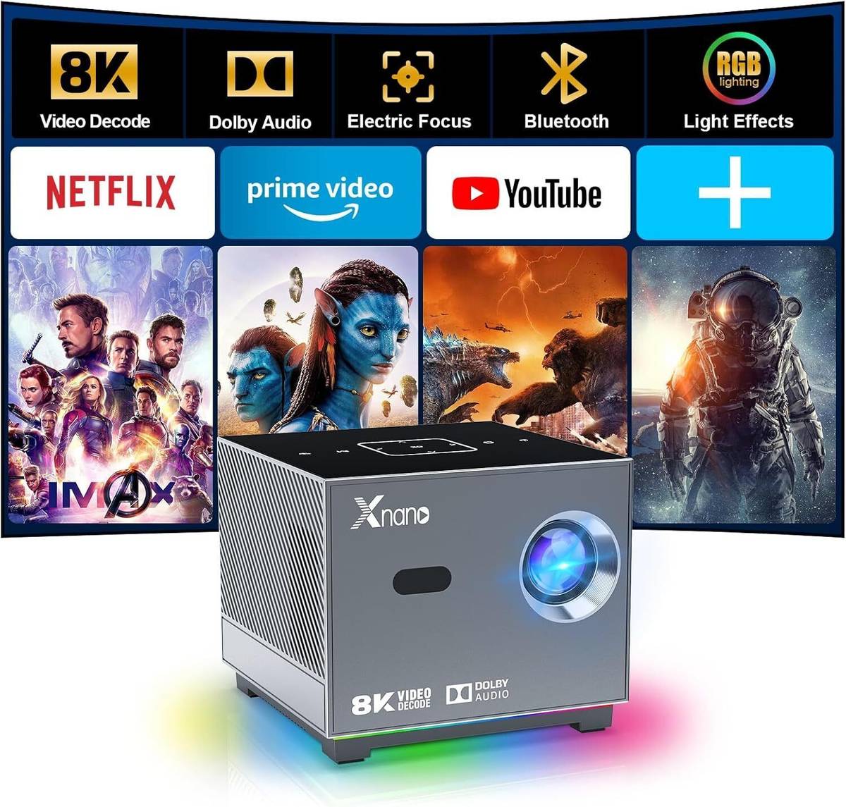 T972 Mini 5G WIFI LED 8K Video HD 720P Home Video Projectors (8000 lm) Portable Projector