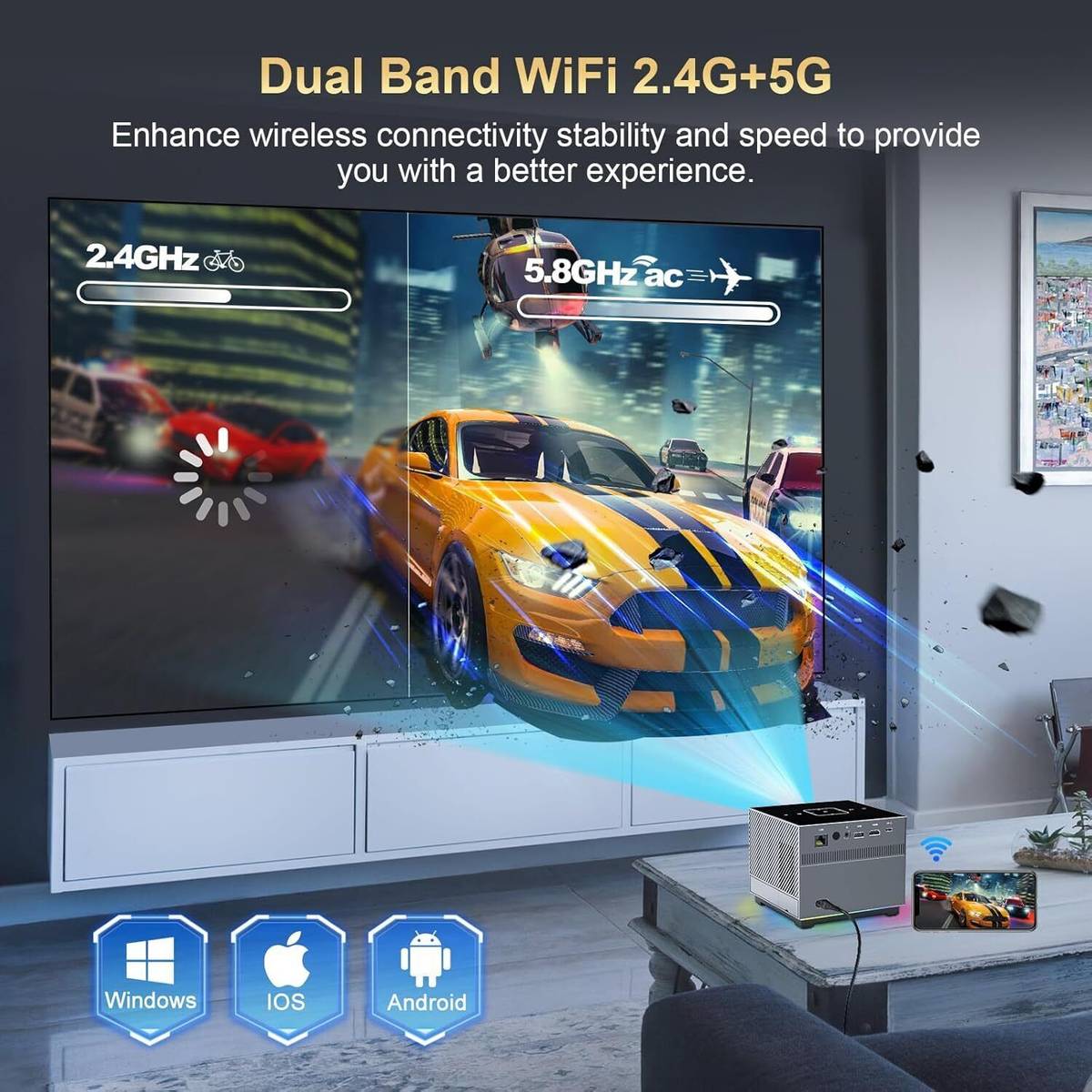T972 Mini 5G WIFI LED 8K Video HD 720P Home Video Projectors (8000 lm) Portable Projector — photo 3