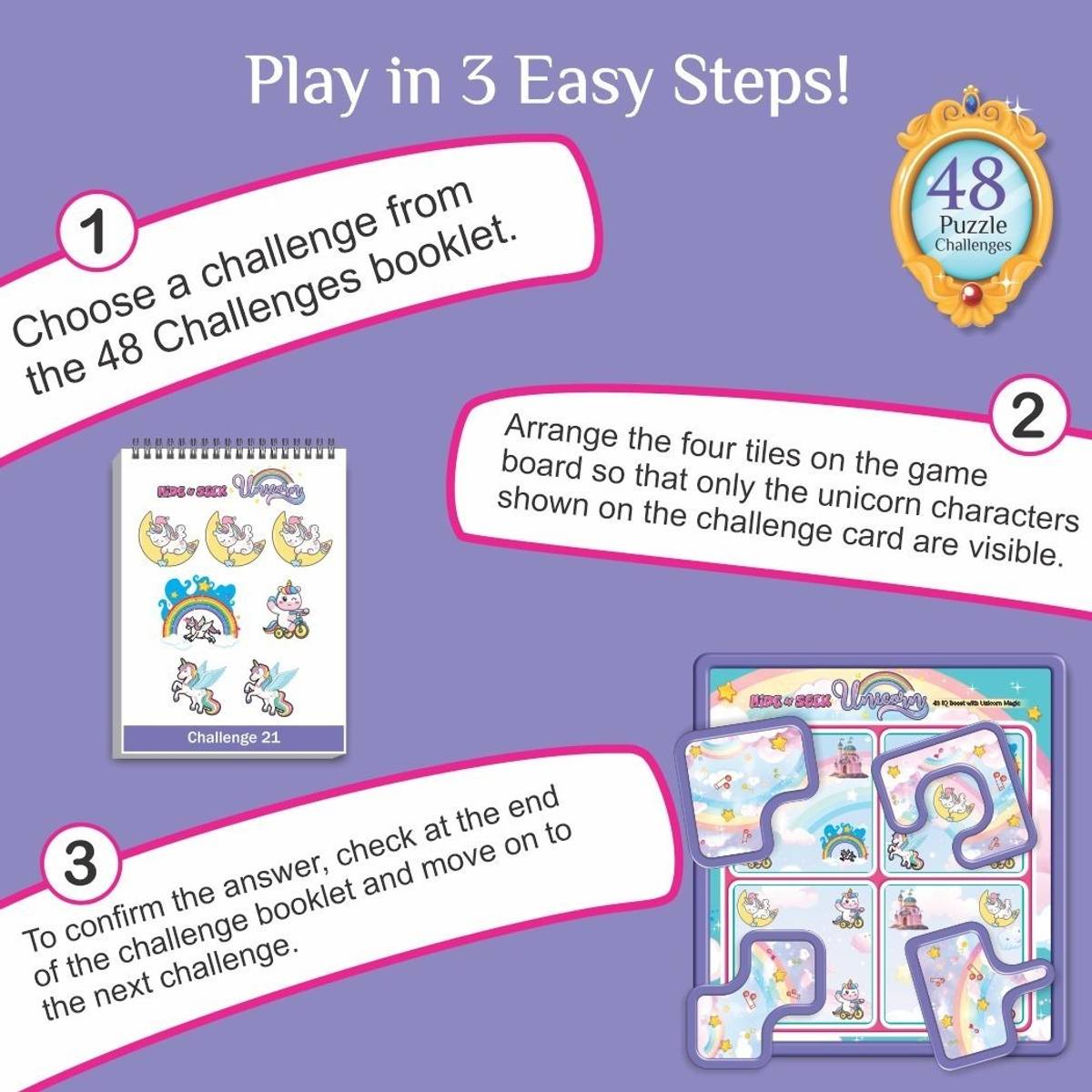 Toymate Hide N Seek Unicorn - A 48 Puzzle Challenge Brain Teasing Game Perfect for Kids — photo 3