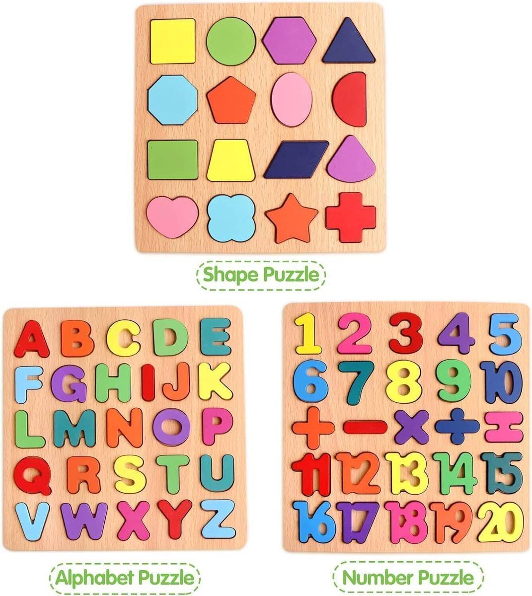 Vervita Kids Colorful Wooden Puzzle Set Featuring 3D Capital Alphabets, Numbers, Shapes — photo 2