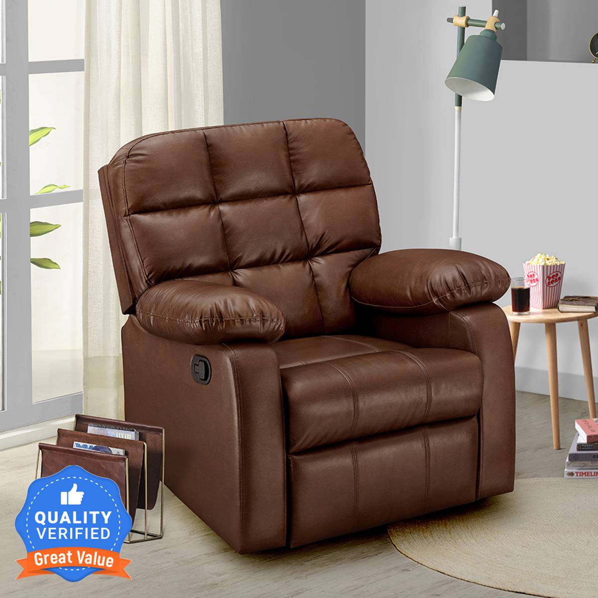 Sleepyhead RX5 Designed by Duroflex - Single Seater Durable Spring Support Leatherette Manual Recliner