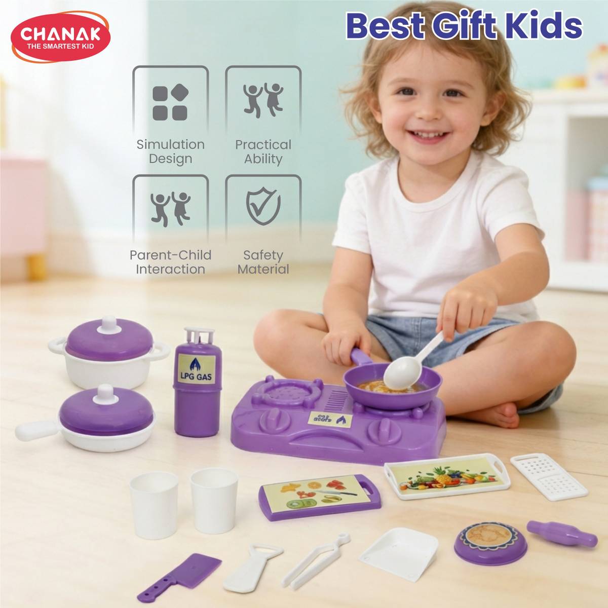 CHANAK Kitchen Fresh Cooking Play Set for Kids with Gas Stove & Utensils (Purple) — photo 5