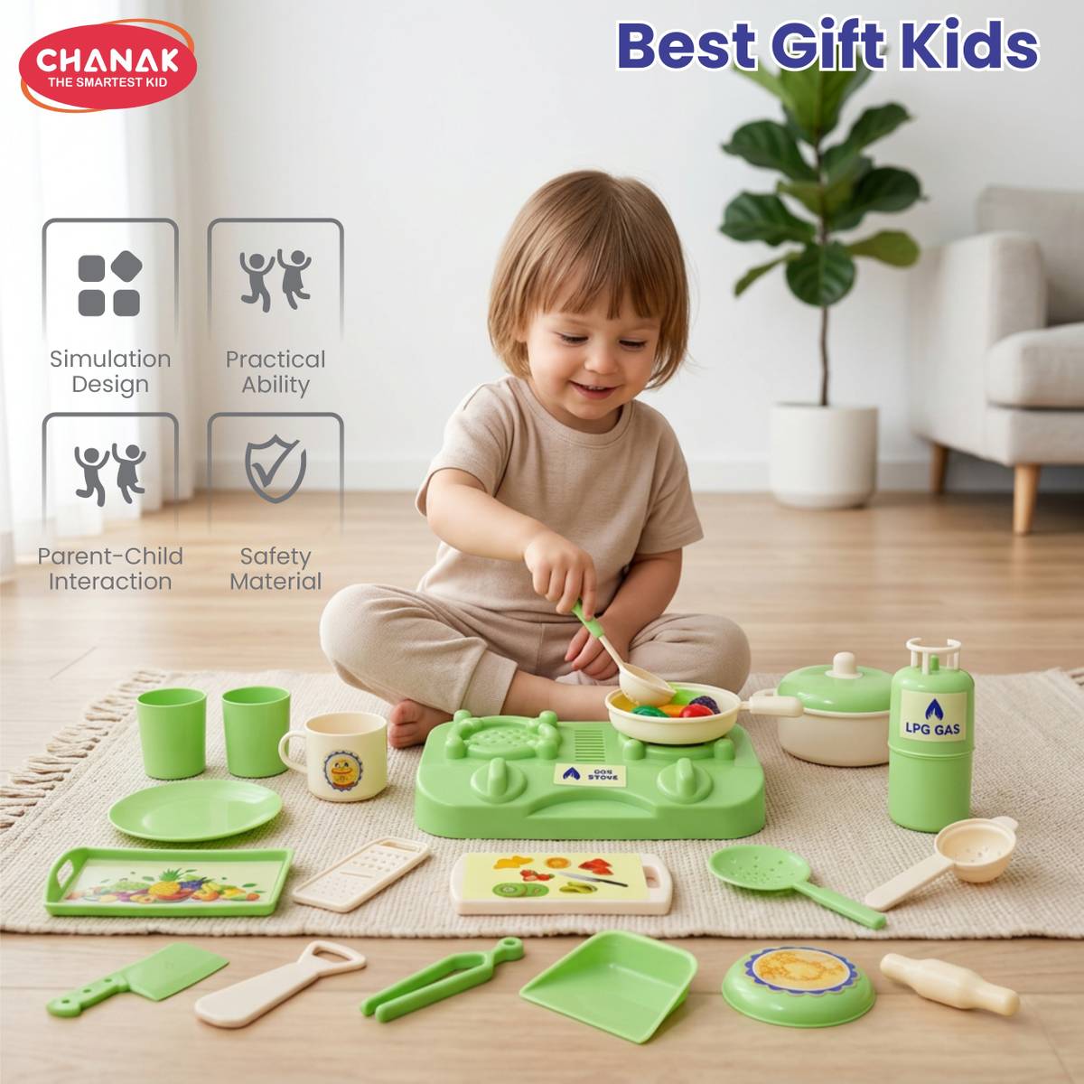 CHANAK Kitchen Fresh Pretend Play Cook Set for Kids with Stove & Utensils (Green) — photo 5