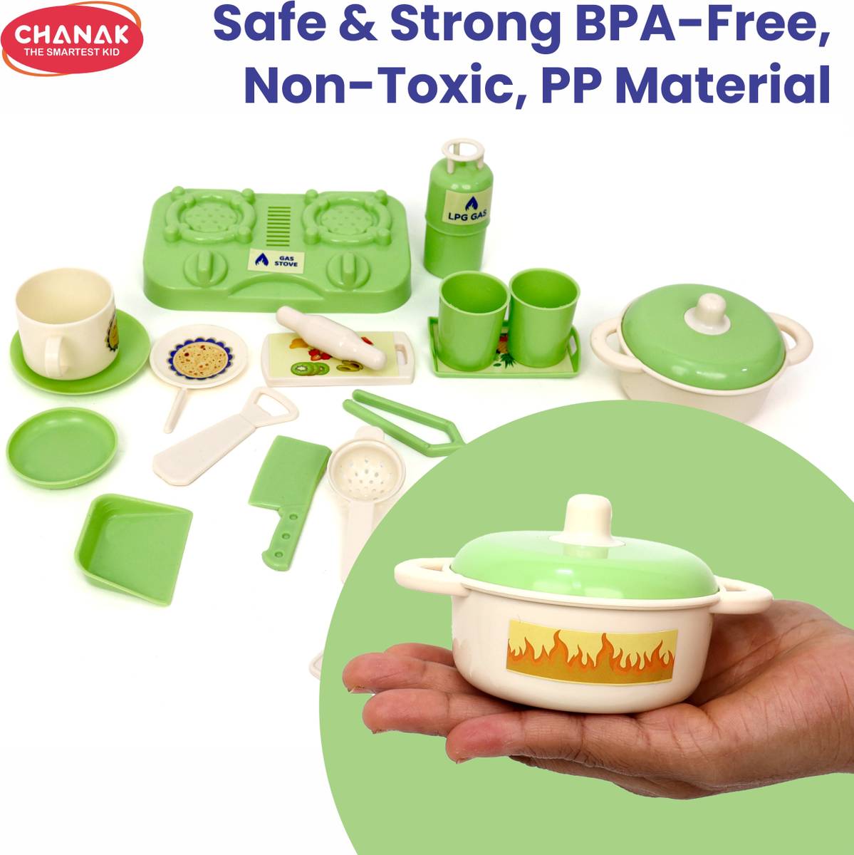 CHANAK Kitchen Fresh Pretend Play Cook Set for Kids with Stove & Utensils (Green) — photo 3