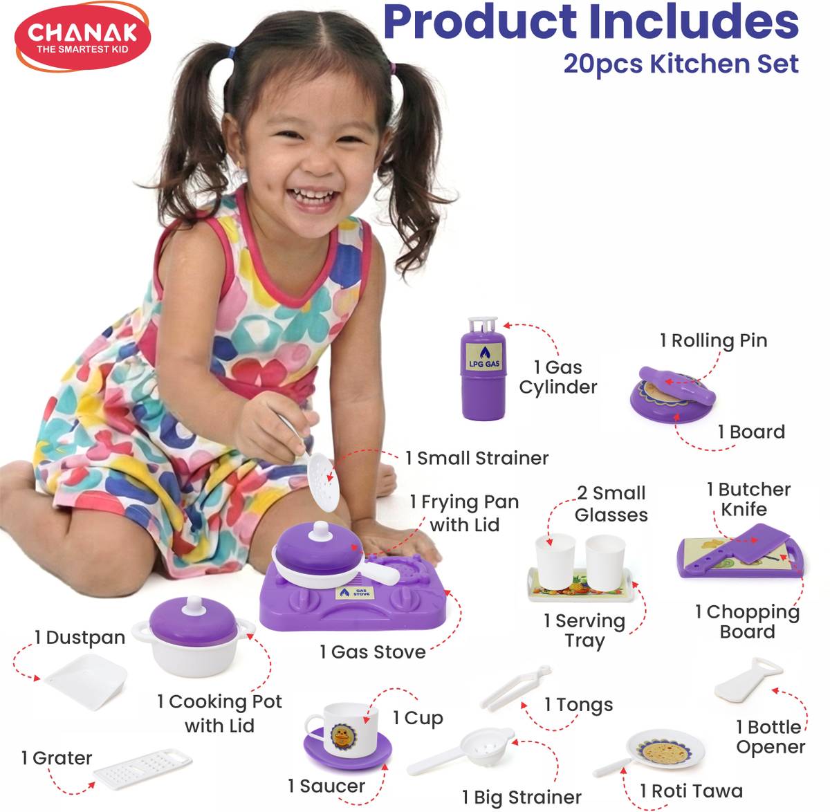 CHANAK Kitchen Fresh Cooking Play Set for Kids with Gas Stove & Utensils (Purple) — photo 4