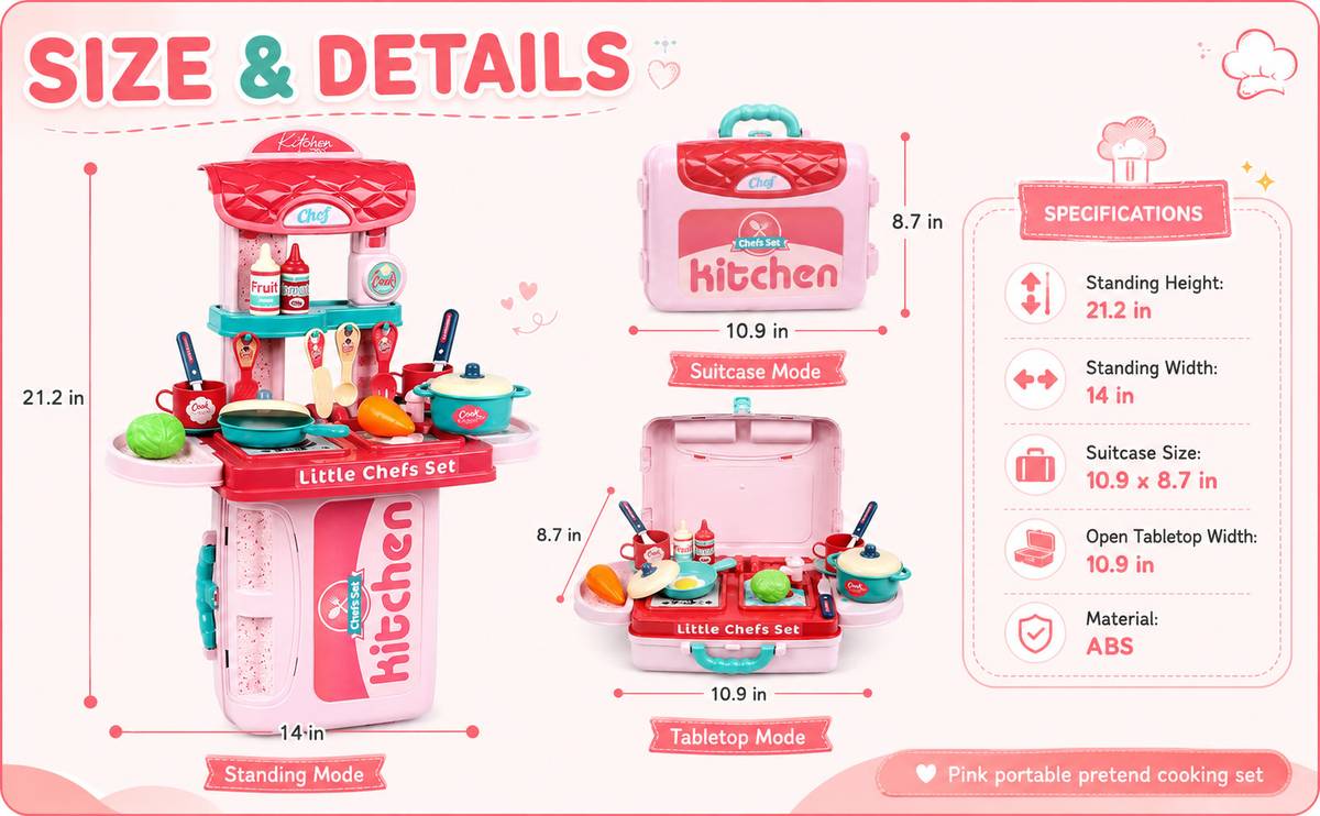 3-in-1 Little Chef Kitchen Play Set – Portable Suitcase Toy Kitchen for Kids — photo 4