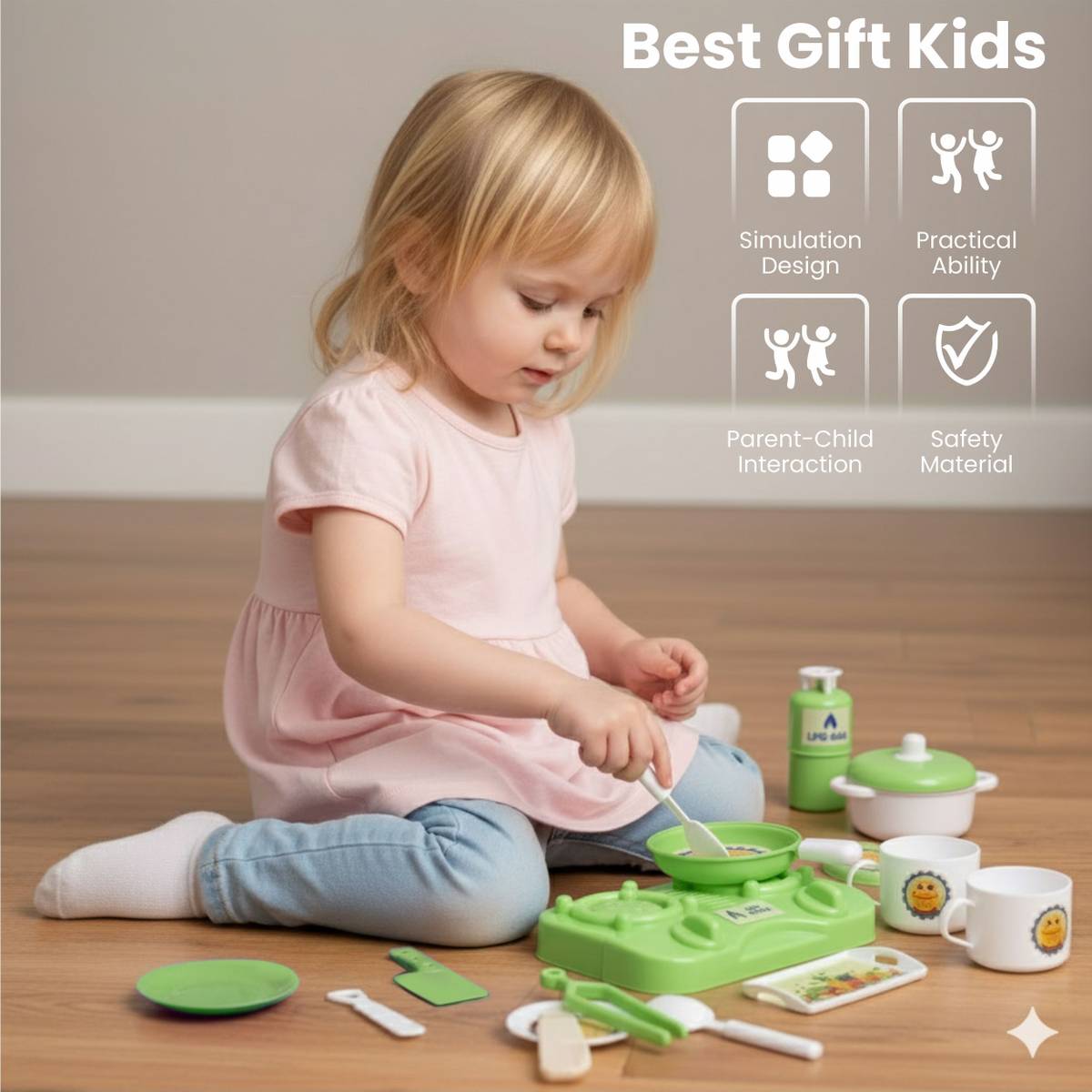 Aditi Toys Kitchen Fresh Cook Set Bag for Kids with Utensils & Gas Stove (Green) — photo 5