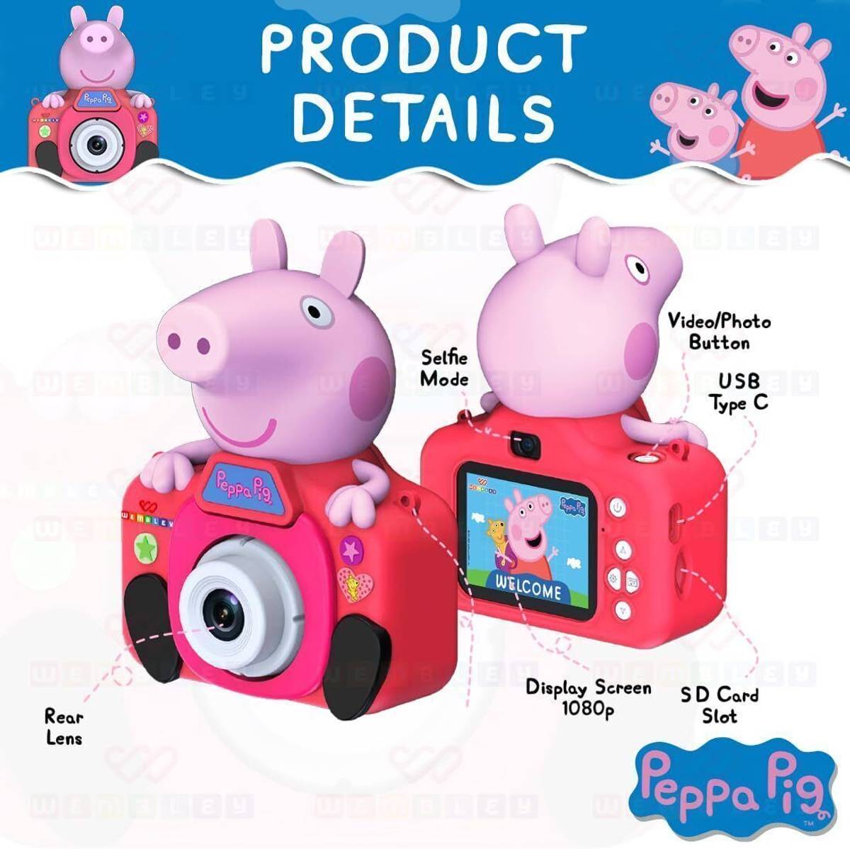 Wembley Peppa Pig Kids Digital Camera Mini Compact for Girls Boys 4 5 6 7 Selfie Camera — photo 4
