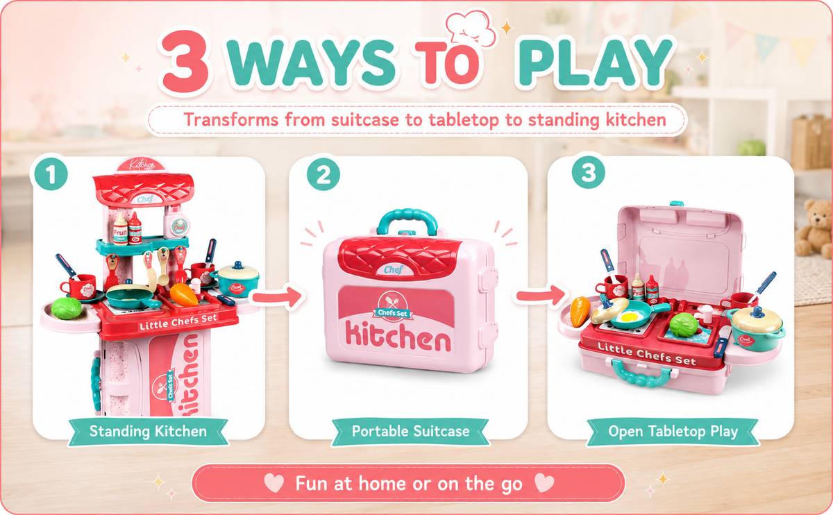 3-in-1 Little Chef Kitchen Play Set – Portable Suitcase Toy Kitchen for Kids — photo 3