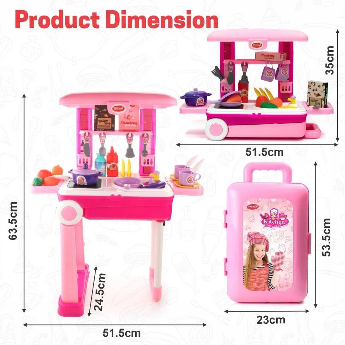 , Kitchen Suitcase Set On Wheels for Girls with 23 Pieces — photo 3