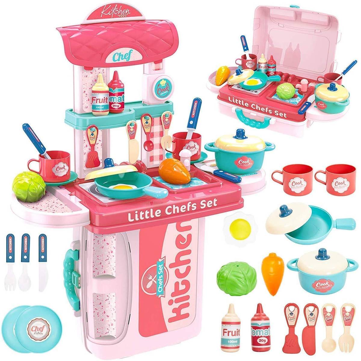rupaenterprise12 Kids Kitchen Play Set with Cooking Accessories, Portable Pretend Play Chef