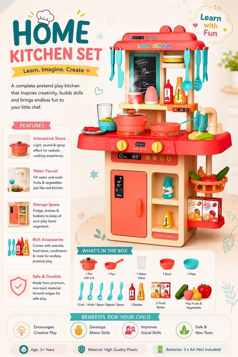 Learn With Fun 42 Pieces Kitchen Set Steam Water Light Sound Chef Playset For Kids — photo 4